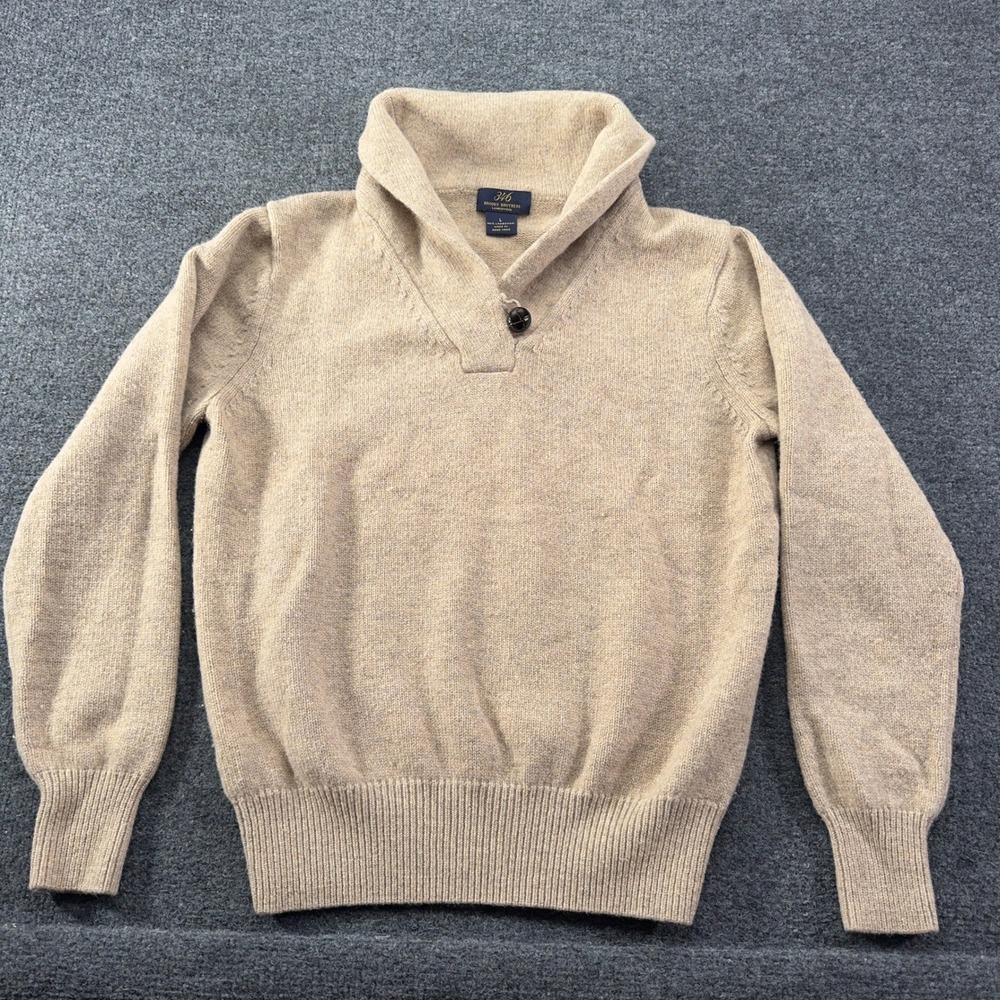 Brooks Brothers 346 Lambswool Shawl Collar Sweater Tan Oatmeal Boys Large L
